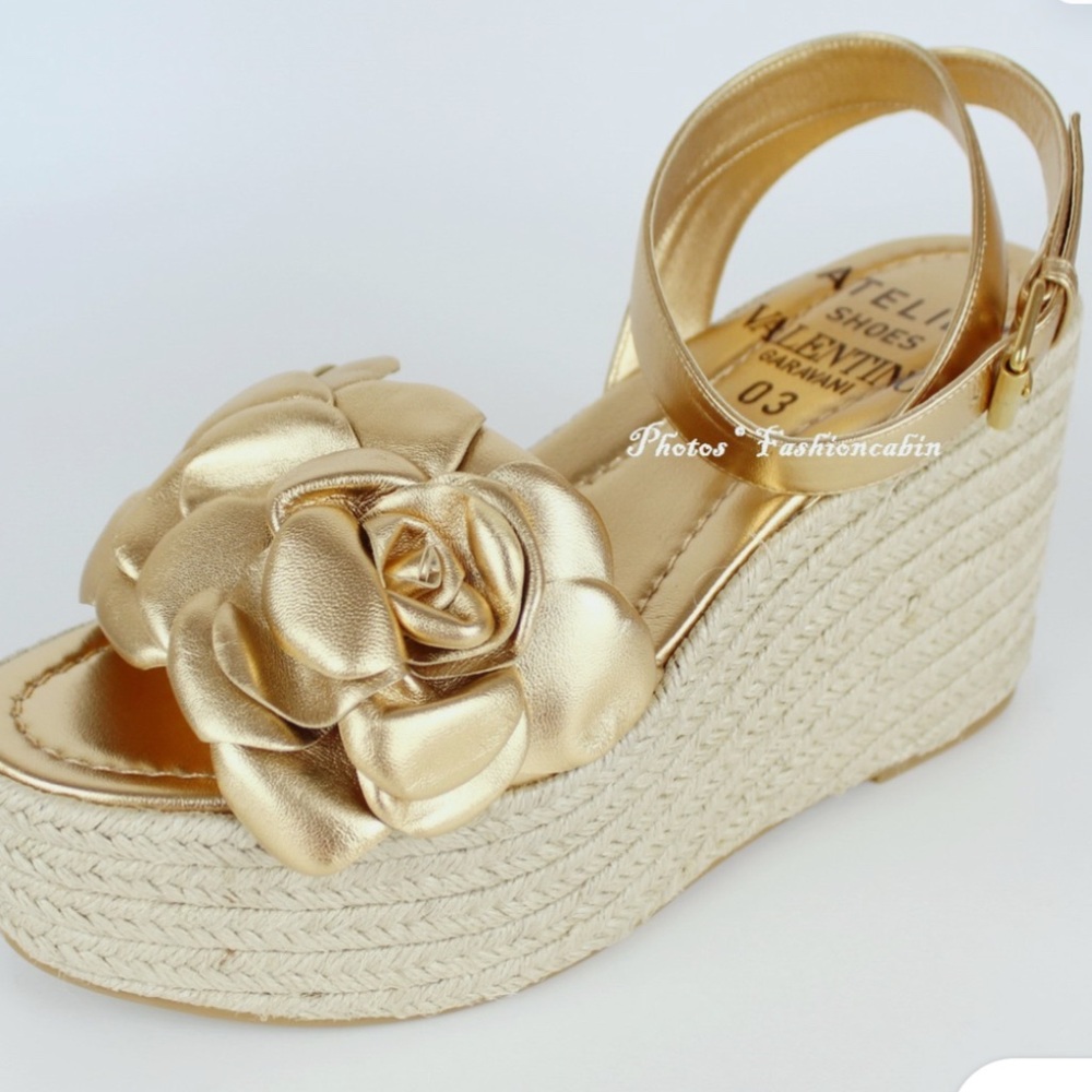 Valentino Metallic Rose Espadrille Sandals